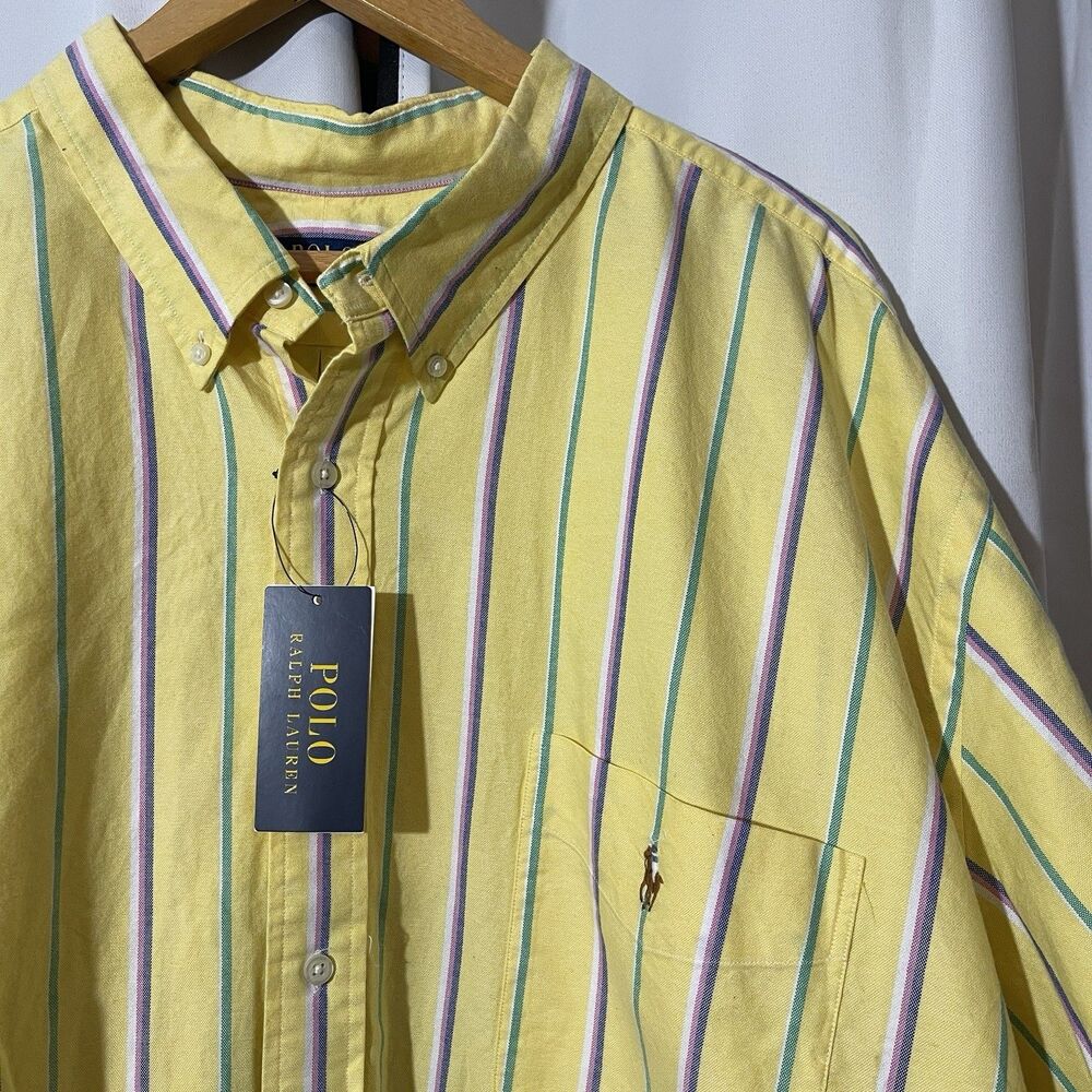 NWT Polo Ralph Lauren Dress Shirt Yellow Striped Spring Oxford Pony Easter 4XB